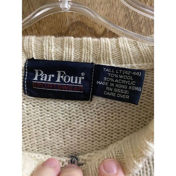 Vintage Par Four Sportswear Ivory Argyle Print Wool V-Neck Sweater Tall LT 42-44 - Picture 2 of 11